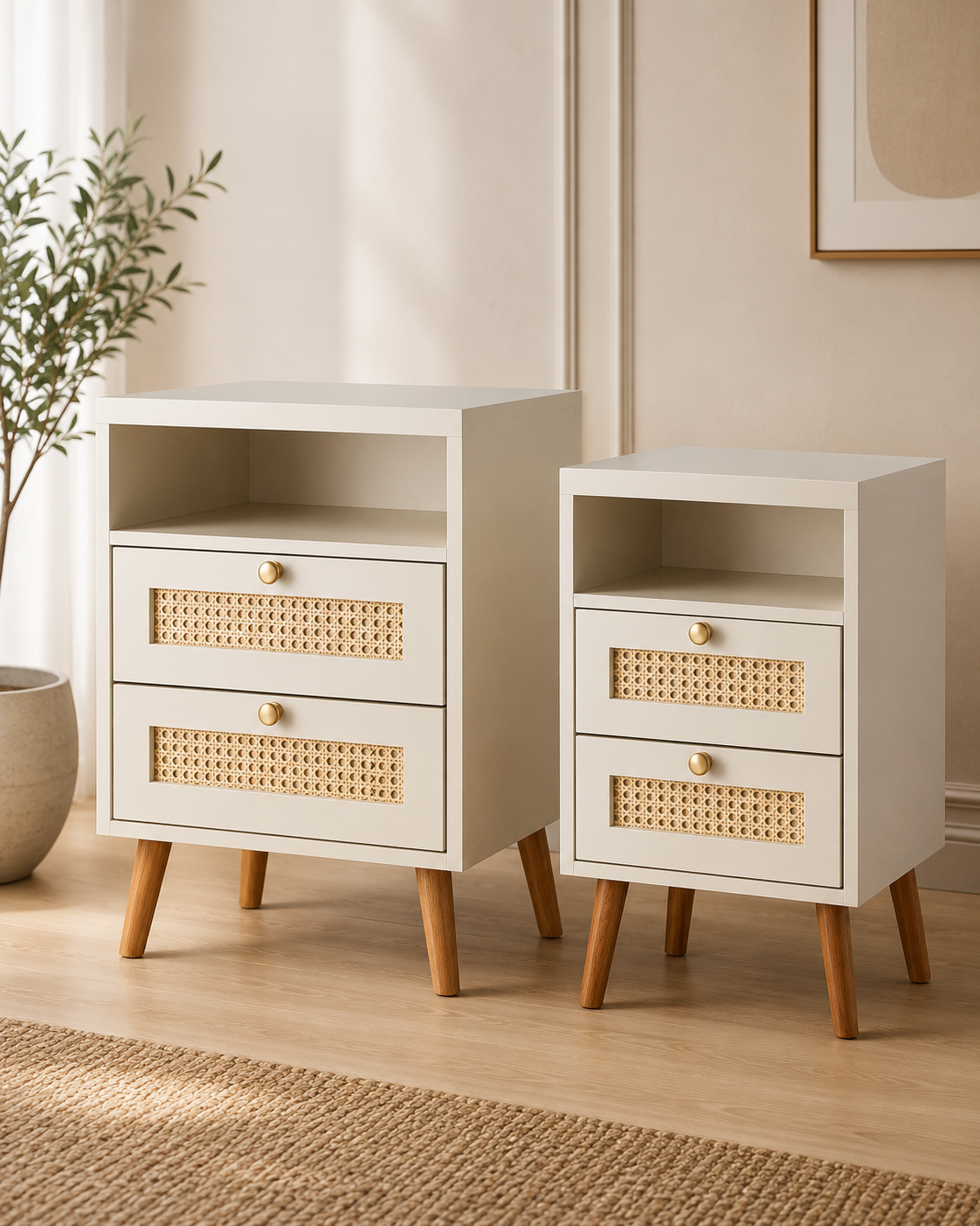 Mesa de Cabeceira Siena — Creme & Palhinha