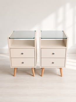 Mesa de Cabeceira Glass — 2 Gavetas com Tampo de Vidro