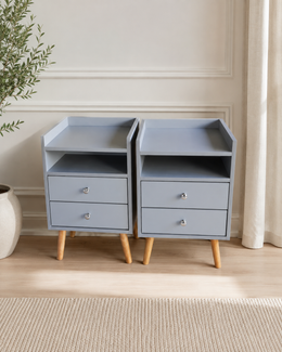 Mesa de Cabeceira Soft — Cinza com Nicho