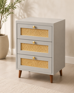 Mesa de Cabeceira Urban — Cinza com Rattan