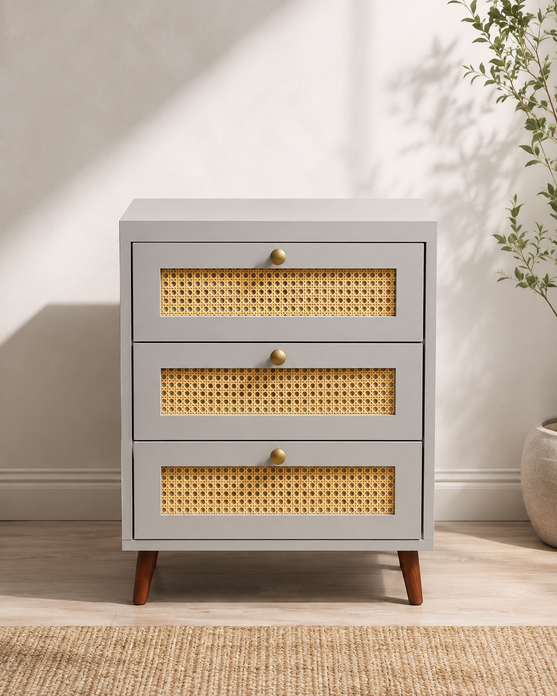 Mesa de Cabeceira Urban — Cinza com Rattan